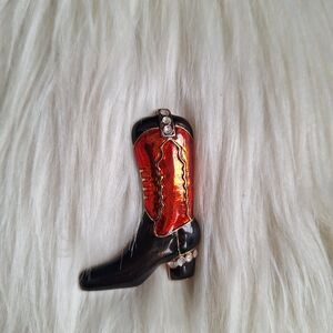 Red and Black Western Boot Brooch